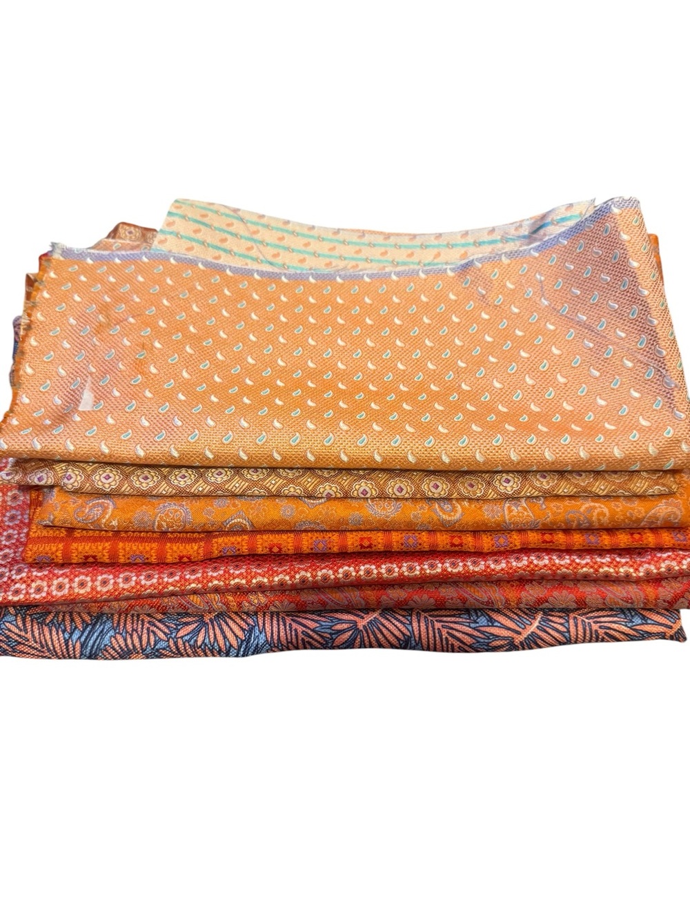 Bundle of 7 sherbet orange 100% Italian silk fabric remnants